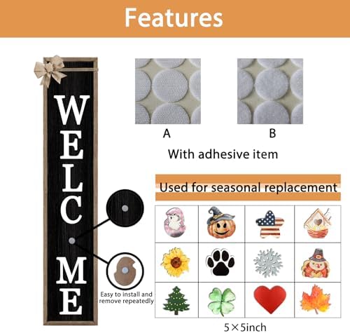 Interchangeable Welcome Sign 12 Pcs Replaceable Icons 45"X9" Wood Black - Image 4
