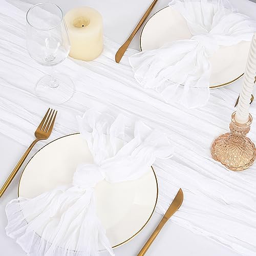 20 Pack White Table Runner 10Ft Cheesecloth Table Runner Boho Gauze Table Runners Romantic Long Sheer Fabric Cheese Cloth Table Runners for Wedding Party Bridal Shower(White) - Image 5