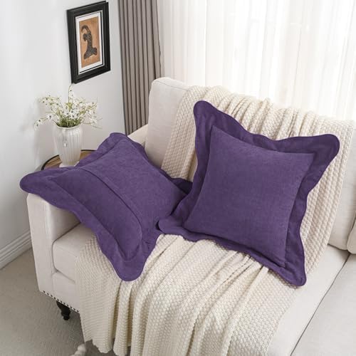 FUTEI Pack of 2 Chenille Throw Pillow Covers 20x20 Inch, Purple - Image 5