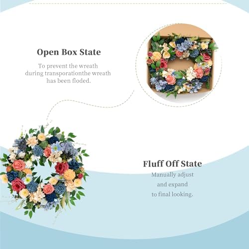 22 inch Spring Wreath Artificial Flower Wreaths Spring Summer Yellow Blue Rose Hydrangea Wreaths Front Door Hallway Window Decoration Wedding Birthday Decoration - Image 3