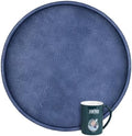 HofferRuffer Round Serving Tray 20'', Elegant Faux Leather Circle Ottoman Table Tray, Serve Tea Coffee Breakfast in Bedroom Living Room Kitchen (Blue, 20") by HofferRuffer