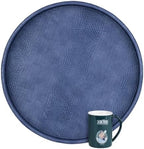 HofferRuffer Round Serving Tray 20'', Elegant Faux Leather Circle Ottoman Table Tray, Serve Tea Coffee Breakfast in Bedroom Living Room Kitchen (Blue, 20") by HofferRuffer