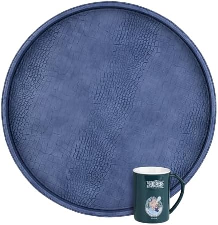 HofferRuffer Round Serving Tray 20'', Elegant Faux Leather Circle Ottoman Table Tray, Serve Tea Coffee Breakfast in Bedroom Living Room Kitchen (Blue, 20") by HofferRuffer
