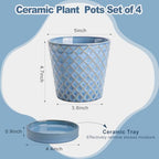 EFISPSS Plant Pots,5 Inch Pots for Indoor Plants,Planters with Drainage Hole and Saucer, Ceramic Flower Pots Desktop Office Windowsill Decoration Gift Set of 4 - Sky Blue - Image 2