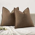 MIULEE Pack of 2 Dark Brwon Euro Shams Chenille Pillow Covers 22x22 Inch - Image 6