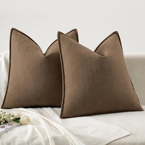 MIULEE Pack of 2 Dark Brwon Euro Shams Chenille Pillow Covers 22x22 Inch - Image 6