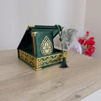 VOGUEHOMEDECOR Velvet Covered Quran Tasbeeh Islamic Gift Set | Holy Prayer Beads Wooden Box Birthday, Wedding Islam Graduation Muslim Favor Eid, Ramadan (Green), Small Size / (6 x 6 in) Box-(3.8 4.85 - Image 2