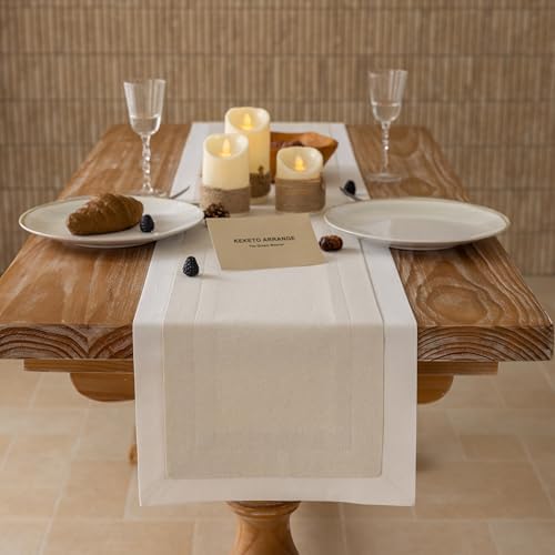 Keketoarrange Two Tone Linen Table Runner 60 Inch - Image 3