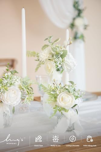 Ling's moment White Artificial Wedding Flowers Combo, Ivory & Sage, Grand - Image 2