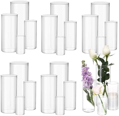 Fixwal 24pcs Clear Glass Cylinder Vases, 4, 6, 8, 10 Inch Tall by Fixwal