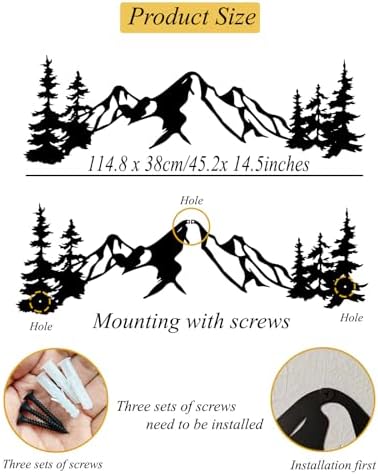 Yuzhuo Metal Mountain Wall Art Decor, Mountain Forest Silhouette Art Suitable for Living Room Bedroom Indoor Outdoor Garden Home Decoration (L) - Image 6