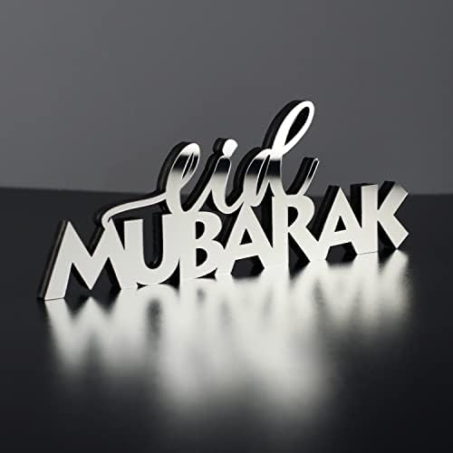 iwa concept | Wooden Acrylic Islamic Tabletop Decors | Ramadan Kareem and Eid Mubarak Decoration | Muslim Gifts | (Eid Mubarak-6, Silver) - Image 4