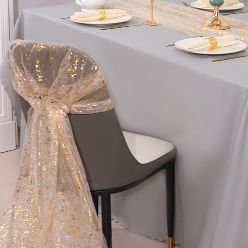 Snowkingdom 6Pcs 10 Ft Gold Table Runners, Sheer Chiffon Tulle Cheesecloth Golden Sequin Glitter Metallic Foil, Gold Party Table Decoration Centerpiece for Wedding Birthday Anniversary Christmas - Image 6