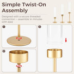 Hurricane Glass Candle Holders Set of 9 Gold Metal Taper Candlesticks - Image 4