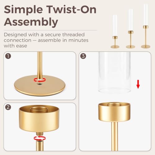 Hurricane Glass Candle Holders Set of 9 Gold Metal Taper Candlesticks - Image 4