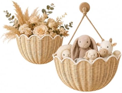 Scalloped Wall Basket 2 Pcs Hand Woven Wicker Hanging Basket Rattan Wall Decor for Nursery, Bathroom, Living Room by Unknown