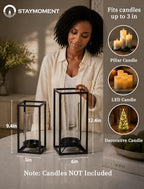 Black Lantern Decorative Indoor Outdoor, Set of 2 Candle Holder - Image 4