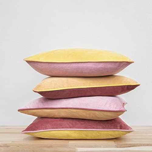 MONDAY MOOSE Decorative Throw Pillow Covers Cushion Cases, Set of 4 Soft Velvet Modern Double-Sided Designs, Mix and Match for Home Decor, Pillow Inserts Not Included (12x20 inch, Yellow/Pink) - Image 4
