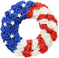 4th of July 18 Inch Wreath with Handmade Wooden Stars - Patriotic Front Door Wreath, Red White Blue American Flag Decoration for 250th Independence Day, Decor for Porch, Indoor Outdoor by Devonwide