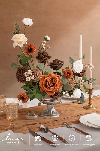 Ling's moment Artificial Wedding Fall Flowers Deluxe Combo, Earth Brown - Image 2