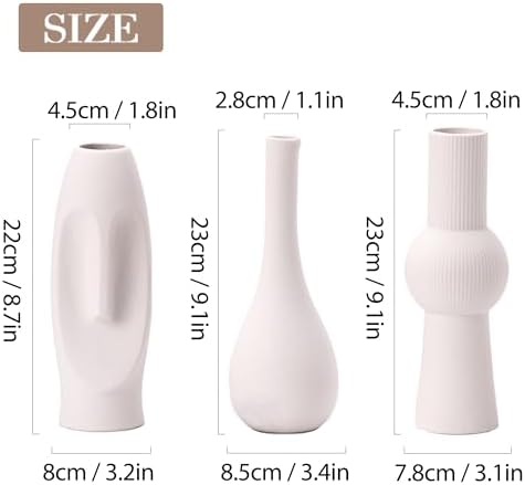 Ceramic Vase Set of 3 White Home Decor Modern Farmhouse Style Living Room Ornament Dining Table Room Pottery Small Vases for Dried Flowers - Image 3