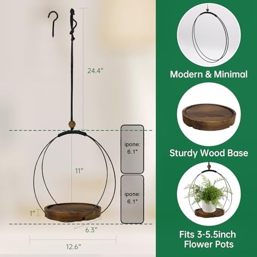 hismocal 4-Pack Hanging Plant Shelves, Wood Plant Display for 5.5" Pots - Image 2