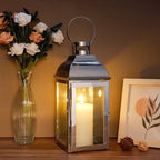 JHY DESIGN Silver Decorative Lanterns 12.5''High Stainless Steel Candle Lanterns with Tempered Glass for Indoor Outdoor Events Parities and Weddings Vintage Style Hanging Lamps - Image 4