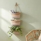 Over the Door Hanging Basket for Organizing 3 Tiers Woven Cotton Rope Wall Mount Storage basket Decorative Kitchen Hanging Organizer Bathroom include 1 door hook Flaxen Stripe - Image 4