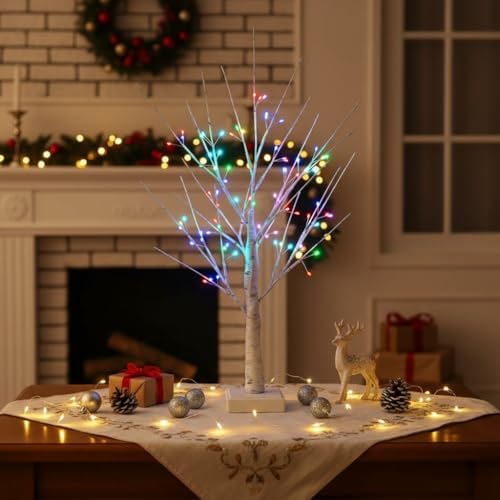 2ft Birch Tree with 72 LED Lights & Remote - Christmas Decorations Indoor, RGB Color Changing Fairy Tree | Spirit Twinkling Tree for Bedroom, Wedding, Holiday Decor | USB/Battery Powered - Image 5