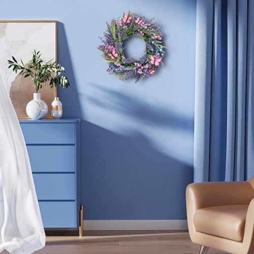 Lavender Wreaths for Front Door 18 Inch Spring Summer Wreath with Lavender,Berries, Butterflies,for Year-Round Use Indoors and Outdoors as Wall, Door, Window, Party and Wedding Decorations - Image 5