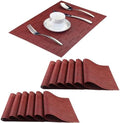 PIGCHCY Placemats Set of 12 Washable Durable Place Mats Vinyl Heat Resistant Non-Slip Table Mats Indoor Outdoor (Burgundy Red) by PIGCHCY