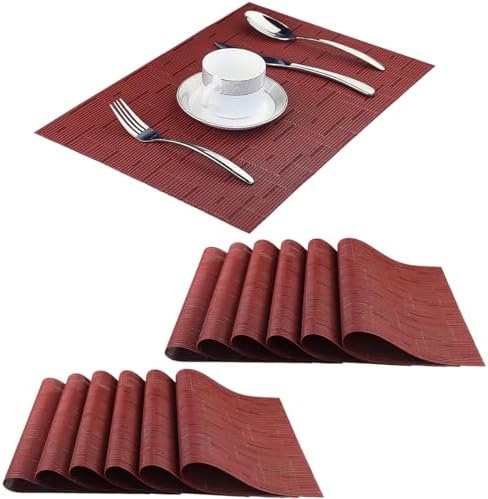 PIGCHCY Placemats Set of 12 Washable Durable Place Mats Vinyl Heat Resistant Non-Slip Table Mats Indoor Outdoor (Burgundy Red) by PIGCHCY