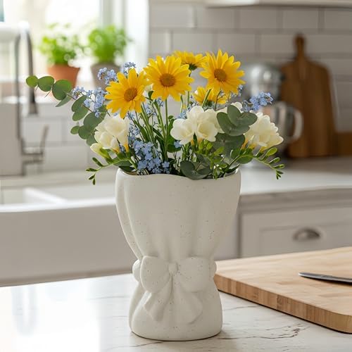 Lvases Bow Knot White Ceramic Decorative Flower Vase for Home Decor - Image 3