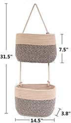 Over The Door Hanging Basket, 2 Tier Cotton Rope Woven Wall Basket, Magazine Racks Hanging Organizer, Decorative Hanging Storage Baskets for Organizing Living Room, Bathroom and Bedroom (Jute-black) - Image 3