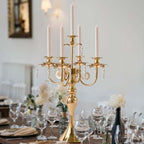 20.3'' Tall 5 Arm Gold Candelabra Centerpiece for Table, Metal &Crysyal Candle Holder, Retro Candelabra/Candlestick Table Centerpieces for Party, Events, Home, Wedding Decor (1pc, Gold) - Image 3