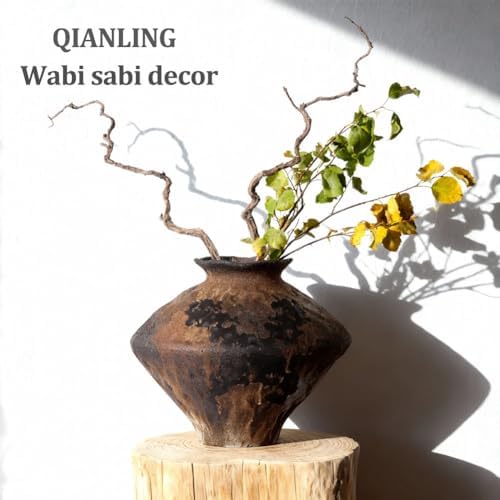 Wabi Sabi Rusty Vintage Vase, 11.4" Tall Wabi Sabi Decor Rustic Farmhouse Pottery Vase for Centerpiece, Textured Pottery Flower Vases for Home Decorative, Table, Living Room (Black Brown, Large) - Image 6