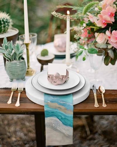 Turquoise Coastal Cloth Napkins Set of 6, Holiday Napkins for Baby Shower, Spring Summer Ocean Beach Nautical Sea Wave Washable Reusable Dinner Napkins for Cocktail Wedding Party, 20 x 20 Inch - Image 4