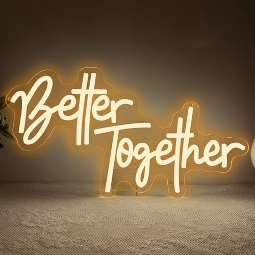 Better Together Neon Sign, Better Together Led Neon Light Signs for Wedding Bridal Shower Wall Decor Wedding Decotations for Backdrop Birthday Anniversary Party Dimmable USB Powered(16.9"*9.1") by Unknown