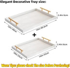 Modern Elegant Large Wood Serving Tray, Set of 2 Pearl White Crocodile Leather with Gold Polished Metal Handles, Home Decorative Rectangle Ottoman Platter Living Room Bathroom Vanity Tray - Image 2