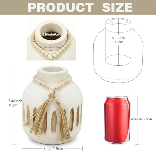 Handmade Wooden Vase with Decorative Beads and Tassels - Image 2