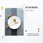 Placemats Set of 12 Vinyl/Plastic Woven Place Mats for Kitchen Table Indoor/Outdoor Washable Placemat Wipeable Dining Table Mats (Ombre Silver Grey Black,12) - Image 5