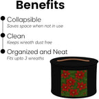 Christmas Wreath Storage Bag,Collapsible Felt Holiday Garland Container with Zipper & Handle, Durable Wreath Organizer Bin for Seasonal Decor Storage 20 x 12 (Black, 12 x 20) - Image 4
