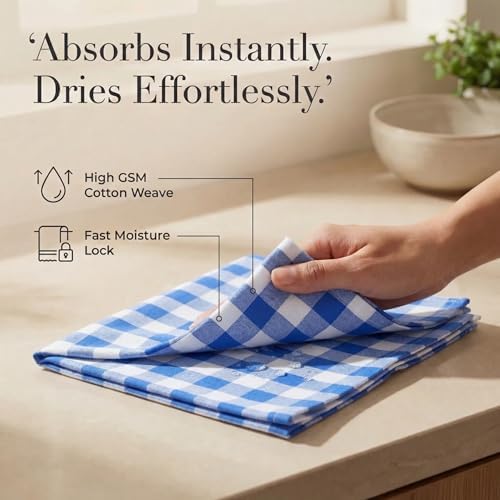 Urban Villa Cloth Napkins Cotton 20x20 (Set of 12) Blue Cheks - Image 3