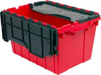 Akro-Mils KeepBox 12 Gal Storage Box, Lid Attached, Stackable, Red/Green by Akro-Mils