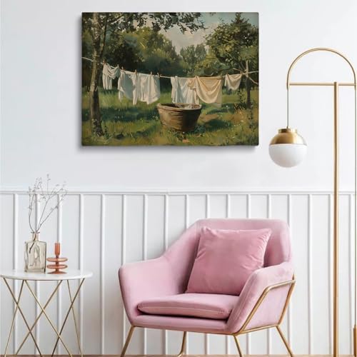 Vintage Laundry Wall Art,Rustic Farmhouse Laundry Room Art,Vintage Clothsline & Wooden Tub Laundry Room Art,Palisade Laundry Picture,Laundry Clothesline Print,Laundry Day Poster24x36inch Framed Art - Image 3