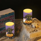 Halloween Flameless Candles with Remote, 2 Pack LED Battery Operated Candles for Halloween Party Multicolor Flameless Electric Pillar Candle with Black Cat Ghost - Image 6