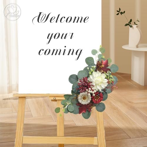 Odouzy Artificial Wedding Arch Flowers for Wedding Sign,Set of 2 for Welcome Ceremony Sign,Faux Floral Swags, Banquet and Reception Backdrop Floral Decoration (White Red) - Image 4