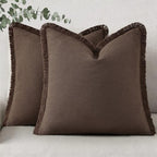 decorUhome Linen Fringe Chocolate Throw Pillow Covers 26x26 Set of 2 by decorUhome