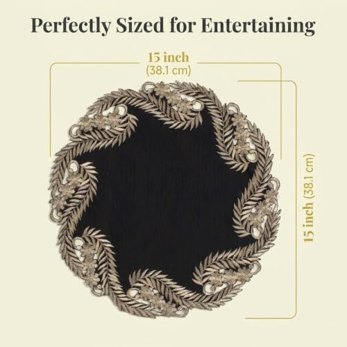 Decozen Set of 12 Doilies for Table, Lace Doilies - Rustic, Crochet, Farmhouse, Kitchen, Dining Table Centerpiece Decor - Round Christmas Placemats for Home 15 inch Gold Black, The Anyce Collection - Image 6
