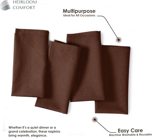 Brown Cloth Napkins - 100% Cotton, Soft, Durable, Absorbent, Washable - 12 Pack - Ideal for Spring, Summer Gatherings, Farmhouse, Rustic Weddings, Thanksgiving, Fall, 17x17 Inch - Image 7